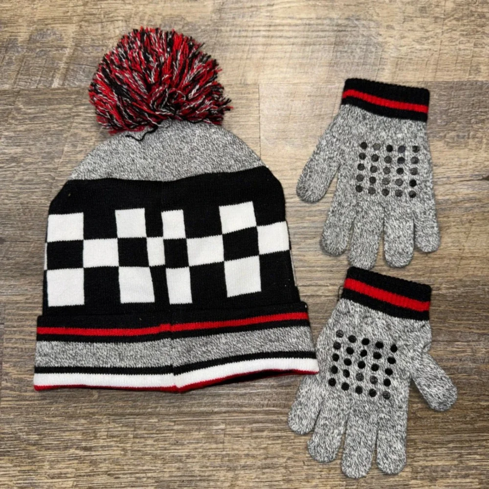 Nintendo Mario Kart Kids Beanie Gloves Set Mario Mushroom Pom Hat Youth 2023